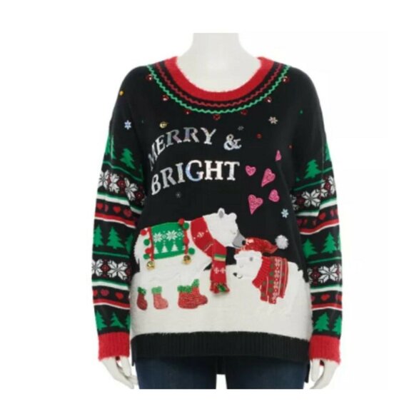 NWT Holiday Sweater Embellished Polar Bear Ugly Sweater Christmas Party 1X - Picture 1 of 12